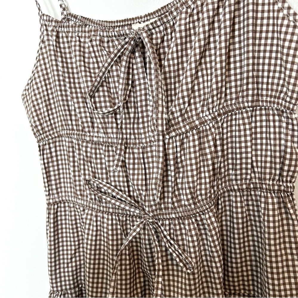 Sim & Sam Brown Gingham Plaid Sleeveless Tiered Midi Dress Large Cottagecore L - Picture 6 of 9
